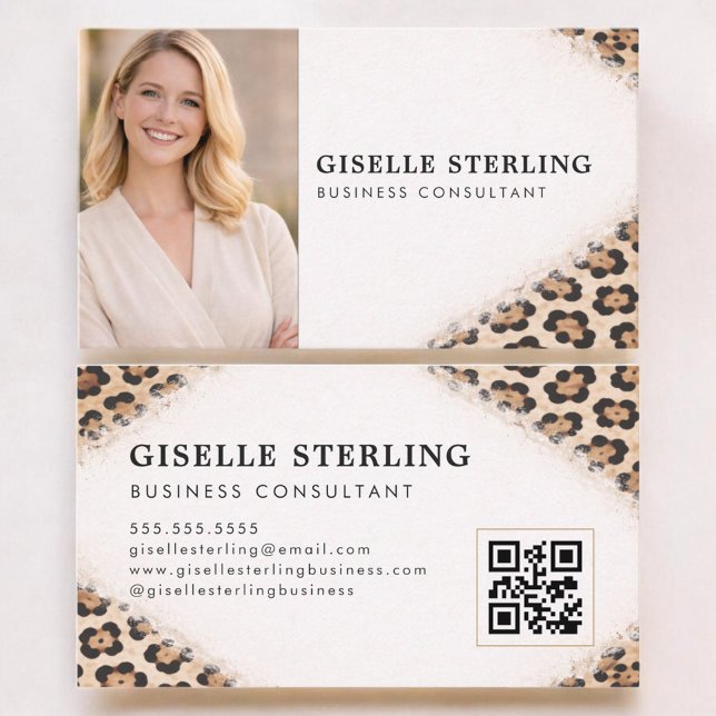 Carte De Visite Cheetah Leopard Print QR Code Photo Professional (Créateur téléchargé)