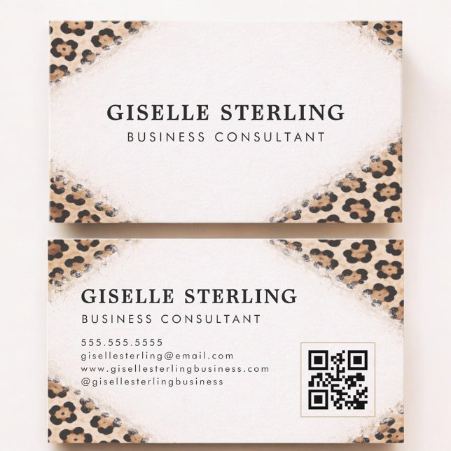 Carte De Visite Cheetah Leopard Print QR Code Professional (Créateur téléchargé)