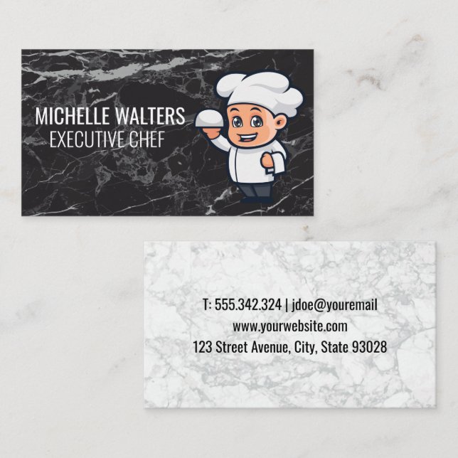 Carte De Visite Chef avec plateau de service | Marbre (Devant / Derrière)