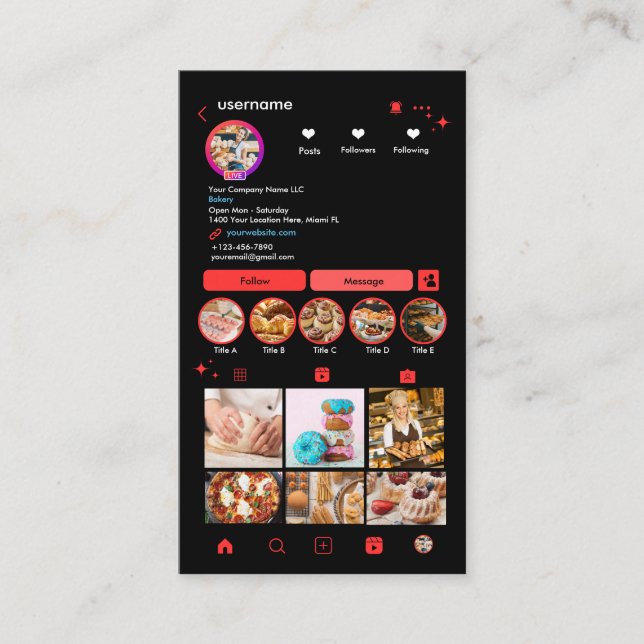 Carte de visite Chef Boulangerie Instagram Rouge P (Devant)