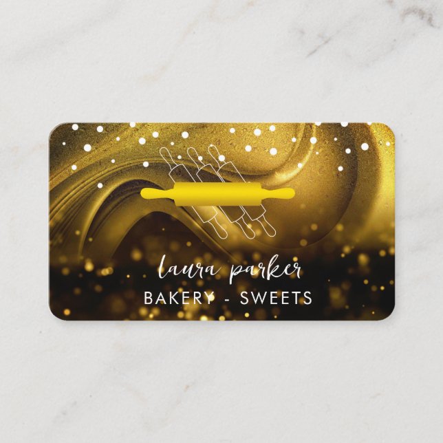 Carte De Visite Chef boulangerie Rolling Pin Blanc Or fait main (Devant)