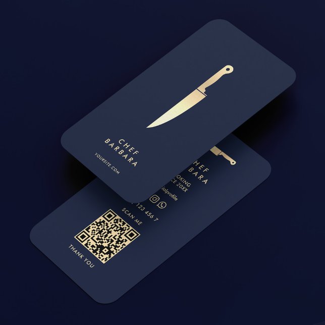 Carte De Visite Chef Boulangerie Traiteur Dark Navy Gold Couteau M (Chef Bakery Caterer Dark Navy Gold Knife Modern Business Card
)