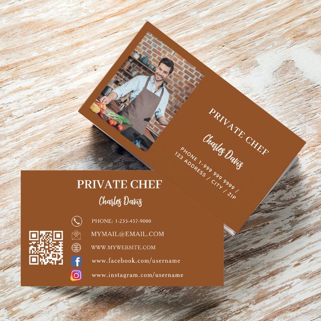 Carte De Visite Chef chocolat brun photo traiteur code QR (Créateur téléchargé)