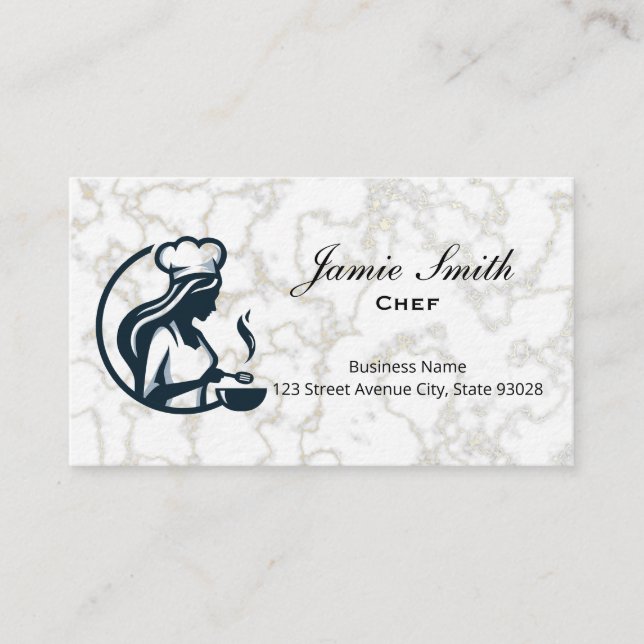 Carte De Visite Chef Cuisinier | Marbre Blanc | Marbre Noir (Devant)