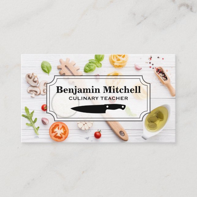 Carte De Visite Chef culinaire | Nourriture sur table en bois (Devant)