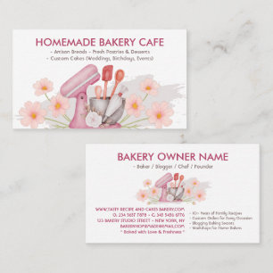 Carte De Visite Chef de boulangerie florale rose cuisinant