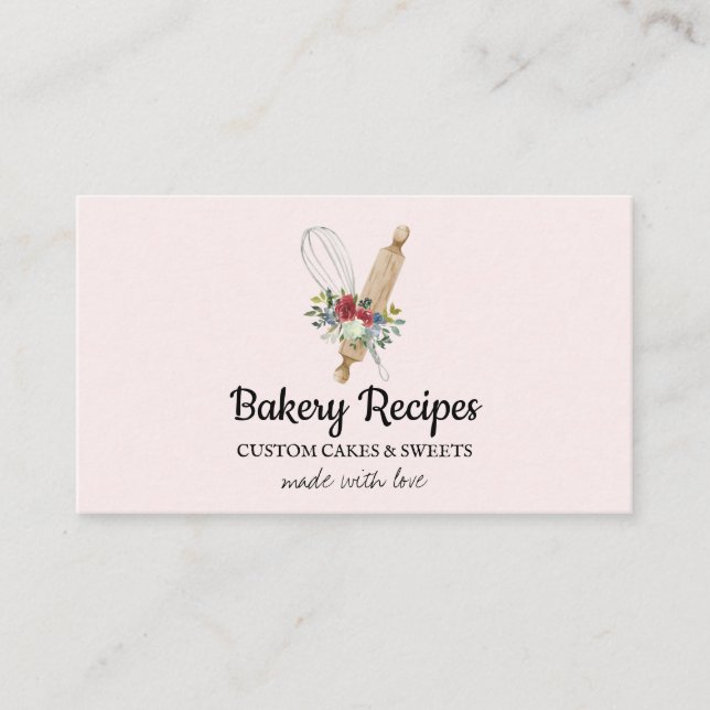 Carte De Visite Chef de la boulangerie maison rose fouet (Devant)