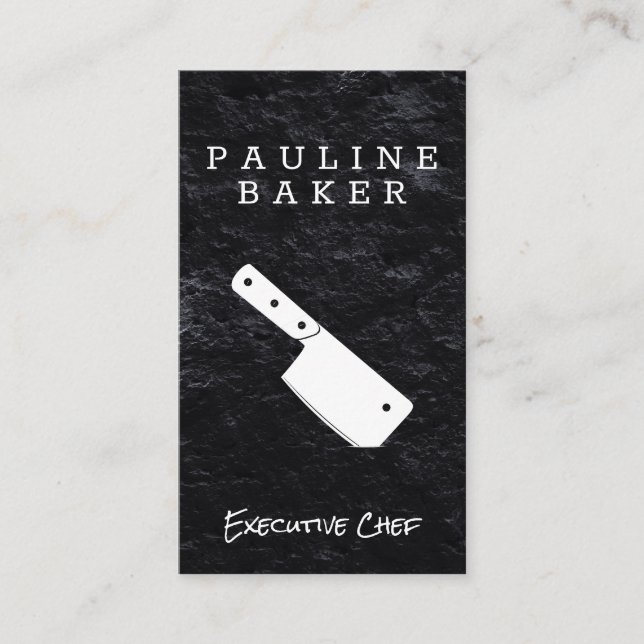 Carte De Visite Chef exécutif | Ardoise | Couteau de Cleaver (Devant)