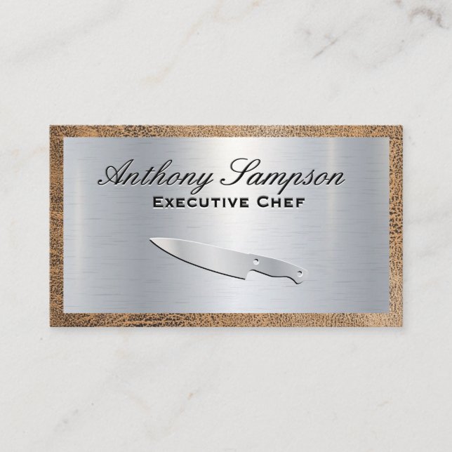 Carte De Visite Chef exécutif | Argent métallique | Bordure en cui (Devant)