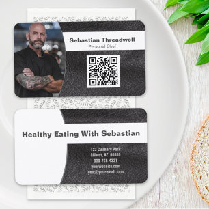 Carte De Visite Chef Faux Cuir Photo personnalisée QR Code