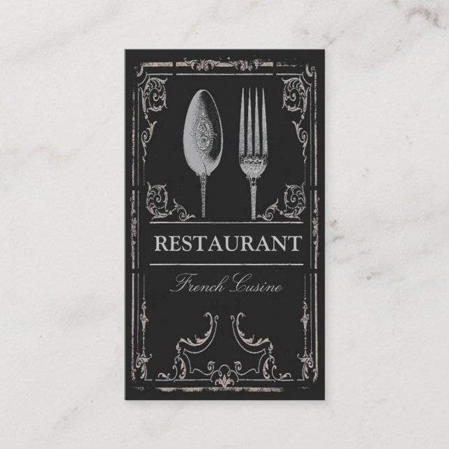 Carte De Visite Chef fleuri vintage de restaurant de fourchette de (Devant)