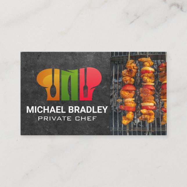 Carte De Visite Chef Knife | Nourriture sur le grill | Chef Casque (Devant)