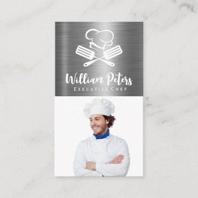 Carte De Visite Chef | Logo culinaire | Arrière - plan métallique (Devant)