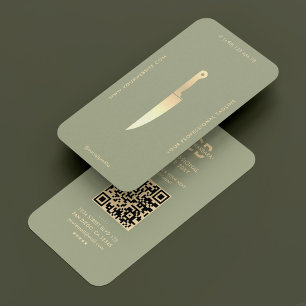 Carte De Visite Chef moderne Gold Couteau Sage Green Luxe