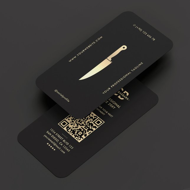 Carte De Visite Chef Monogramme moderne Couteau Noir Or Premium (Modern Monogram Chef Black Gold Knife Premium Business Card
)