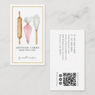 Carte De Visite Chef Pâtissier Aquarelle Ustensiles de Boulangerie