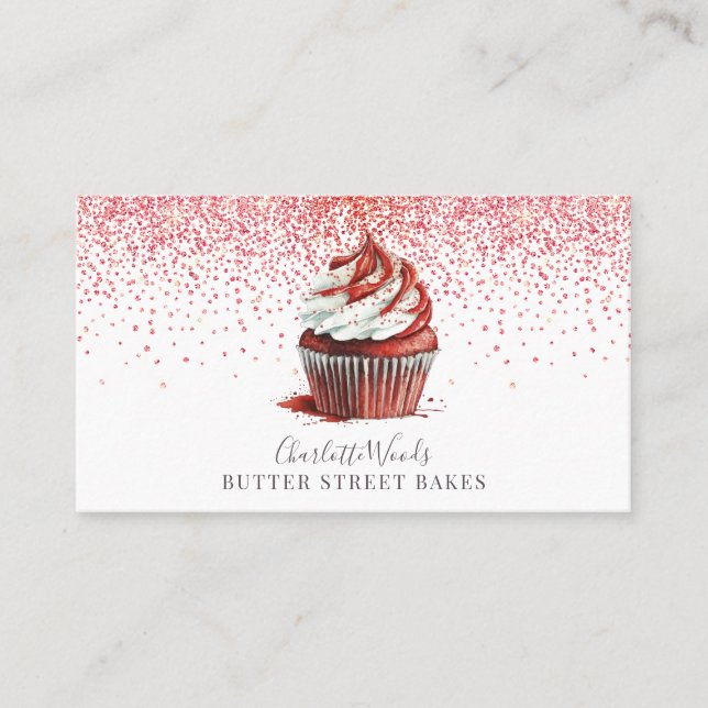 Carte De Visite Chef pâtissier Baker Red Velvet Cupcake Parties sc (Devant)