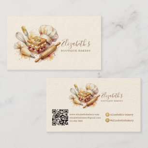 Carte De Visite Chef Pâtissier Boulangerie Aquarelle Or Cuisine Tr