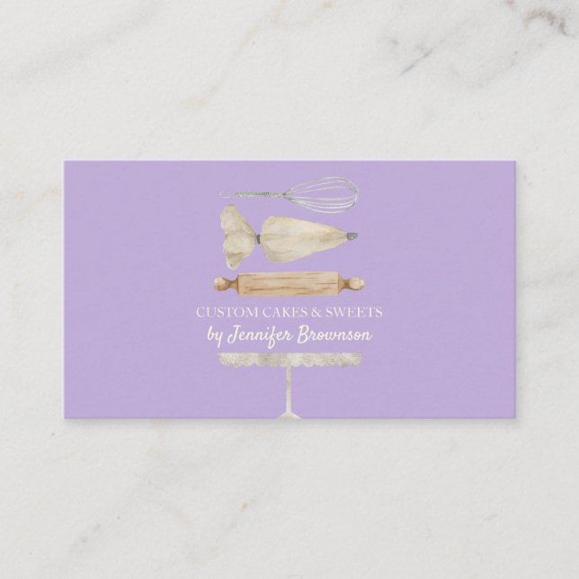 Carte De Visite Chef Pâtissier Boulangerie Gâteau Créatif violet (Devant)