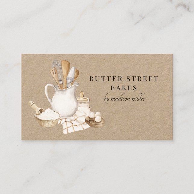 Carte De Visite Chef Pâtissier Kraft Aquarelle (Devant)