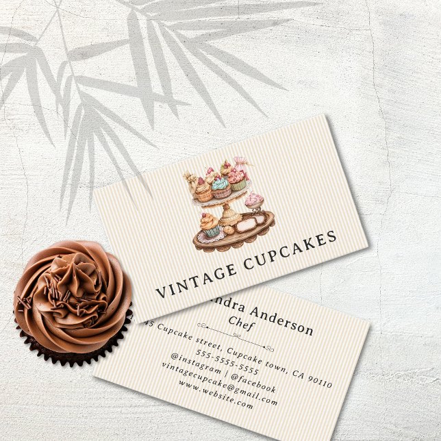 Carte De Visite Chef pâtissier vintage Cupcake (Vintage Cupcake Pastry Chef Business Card)