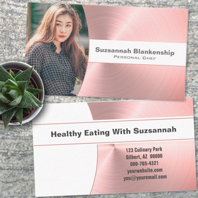 Carte De Visite Chef personnel brossé métal rose photo personnalis (Créateur téléchargé)