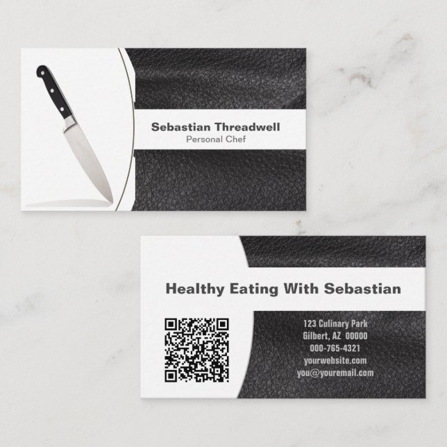 Carte De Visite Chef personnel Couteau Cuir Photo personnalisée Co (Devant / Derrière)