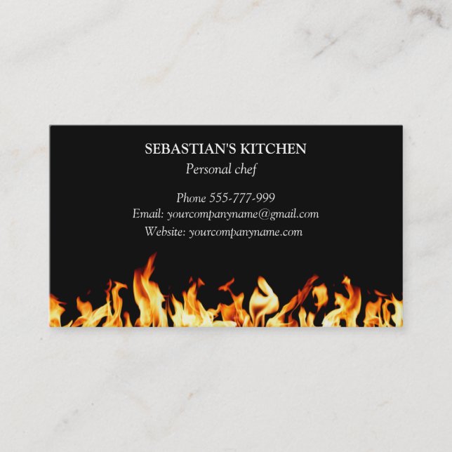 Carte De Visite Chef Personnel Cuisine Flamme Catering (Devant)