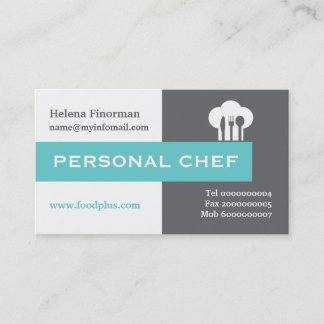 Carte De Visite Chef personnel minimaliste gris, blanc, aqua