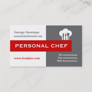 Carte De Visite Chef personnel minimaliste gris, blanc, rouge
