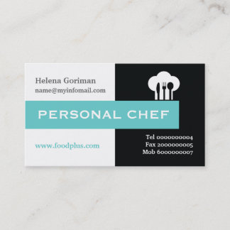 Carte De Visite Chef personnel minimaliste noir, blanc, aqua