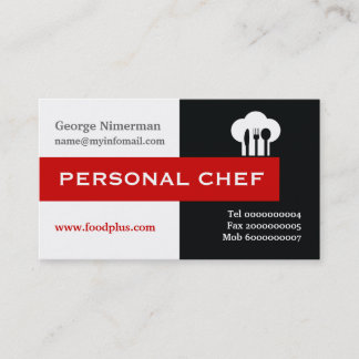 Carte De Visite Chef personnel minimaliste noir, blanc, rouge