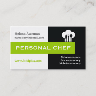 Carte De Visite Chef personnel minimaliste noir, blanc, vert