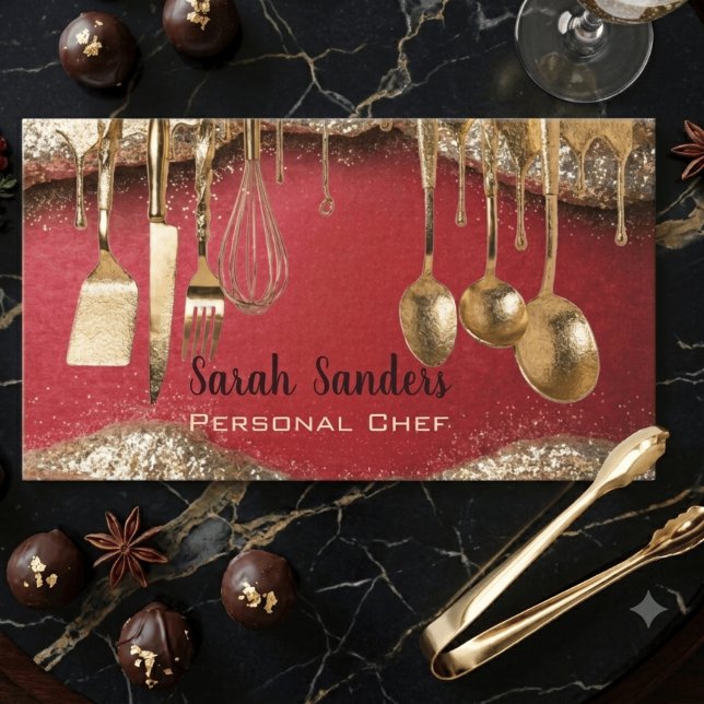Carte de visite Chef personnel Ruby Red & Gold Gli (Créateur téléchargé)