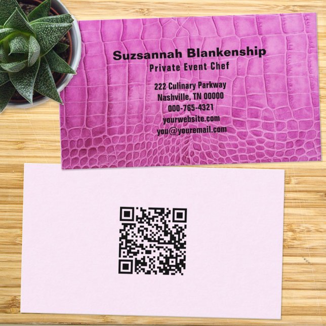 Carte De Visite Chef personnel Tissu en cuir rose QR Code personna (Créateur téléchargé)