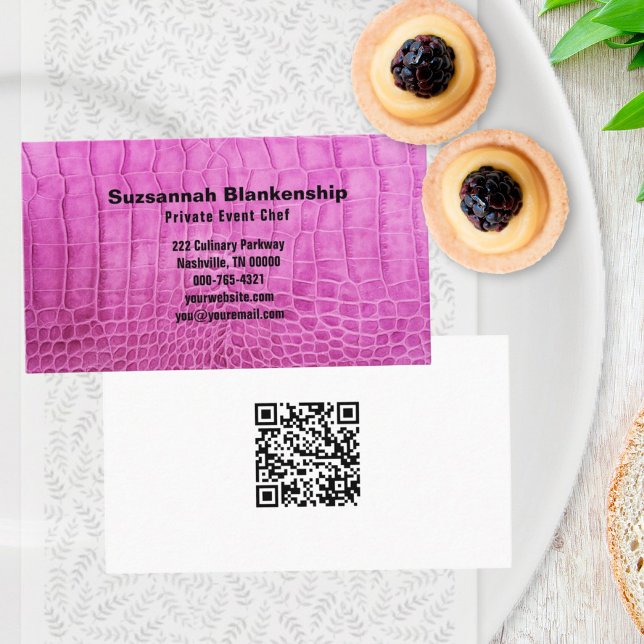 Carte De Visite Chef personnel Tissu en cuir rose QR Code personna (business card template front and back)