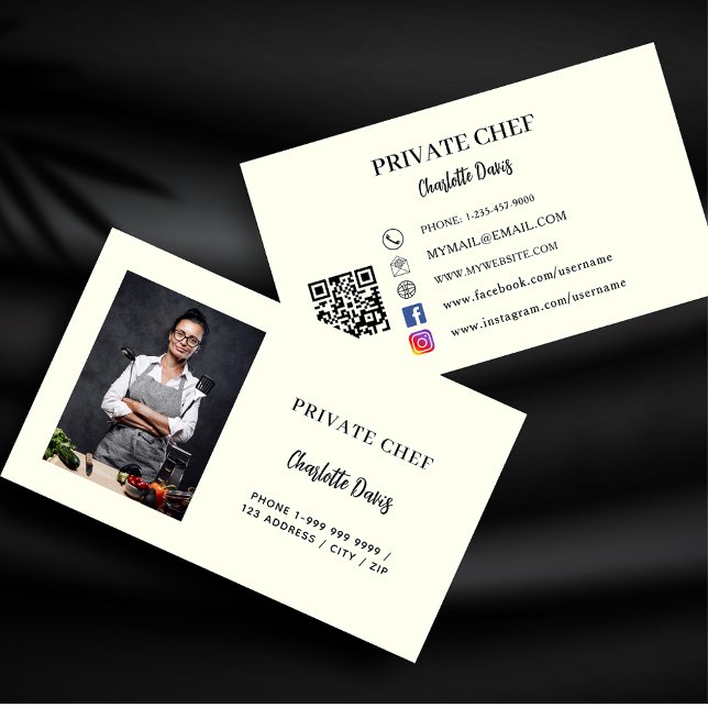 Carte De Visite Chef privé ivoire photo traiteur code QR (Créateur téléchargé)
