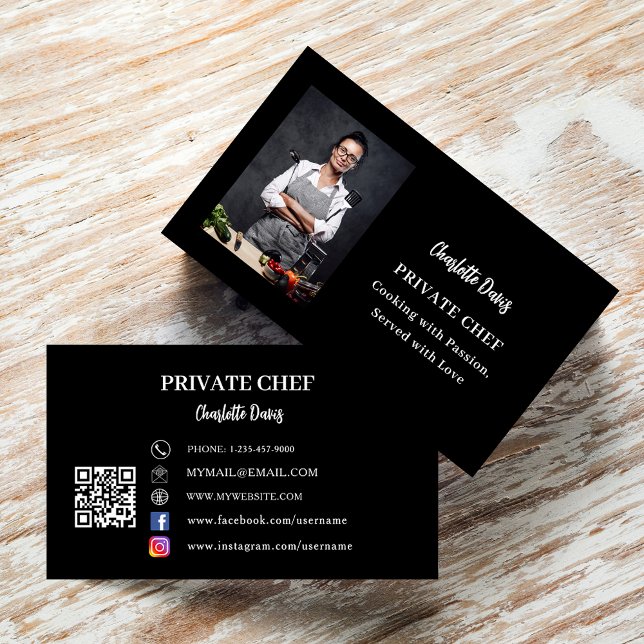 Carte De Visite Chef privé noir blanc slogan photo amour code QR (Créateur téléchargé)