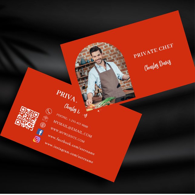 Carte De Visite Chef privé rouge photo arche code QR (Créateur téléchargé)