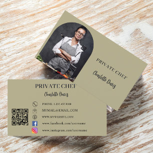Carte De Visite Chef privé sauge vert photo arche code QR