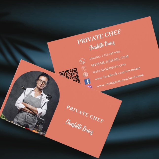 Carte De Visite Chef privé terre cuite photo arche code QR (Créateur téléchargé)