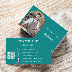 Carte De Visite Chef privé turquoise code QR
