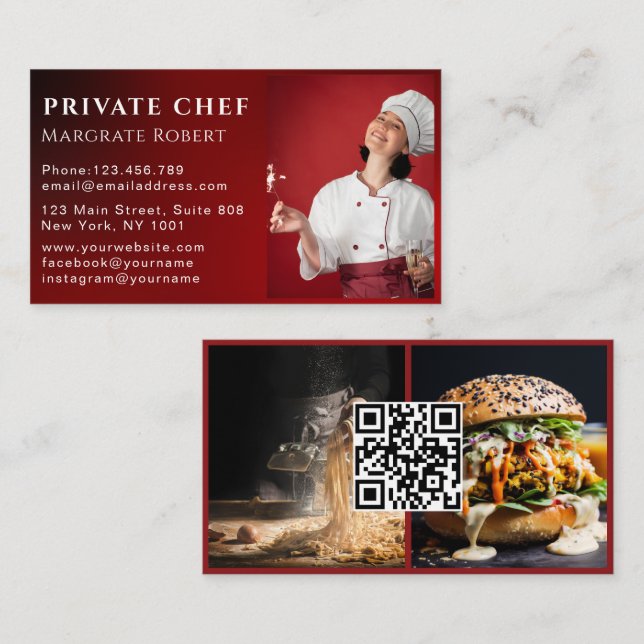 Carte De Visite Chef professionnel médias sociaux QR Code Red Phot (Devant / Derrière)