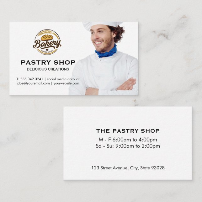 Carte De Visite Chef souriant | Logo de boulangerie (Devant / Derrière)