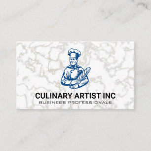 Carte De Visite Chef tenant une baguette   Marbre