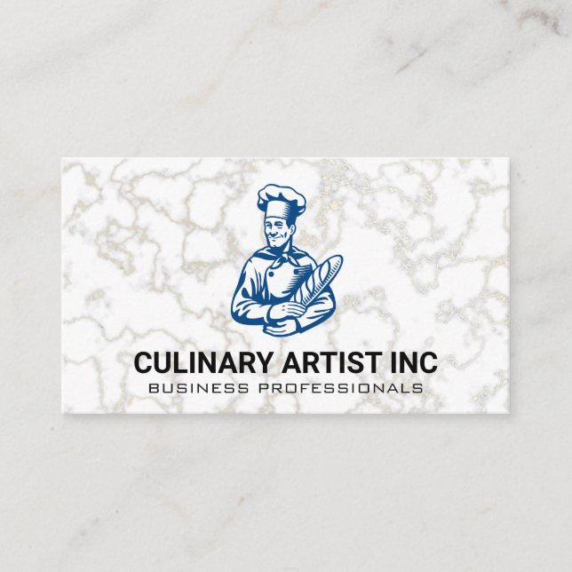 Carte De Visite Chef tenant une baguette | Marbre (Devant)