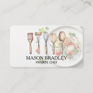 Carte De Visite Chef Ustensiles de cuisine Nourriture présenté