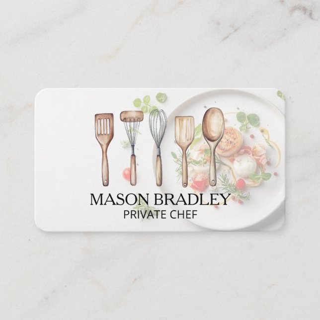 Carte De Visite Chef | Ustensiles de cuisine | Nourriture présenté (Devant)