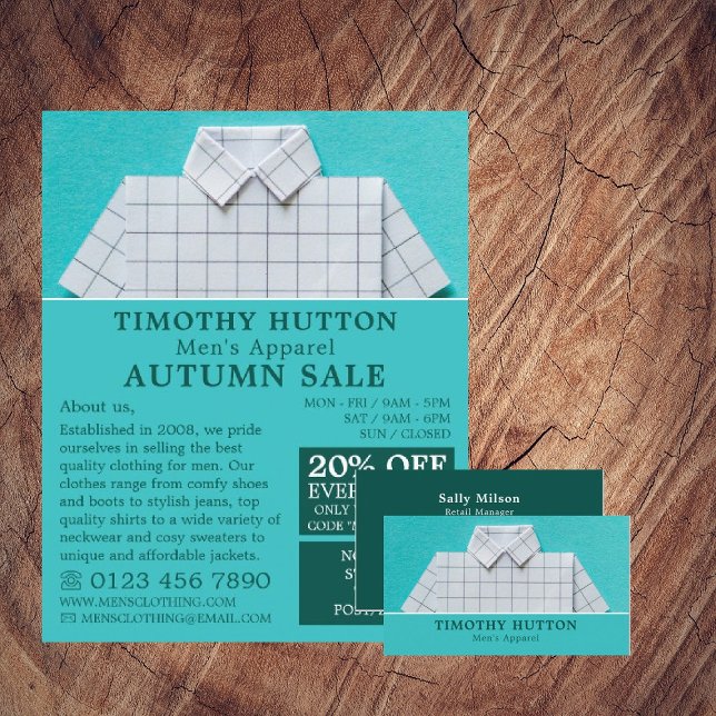 Carte De Visite Chemise blanche, magasin de vêtements pour hommes (Créateur téléchargé)