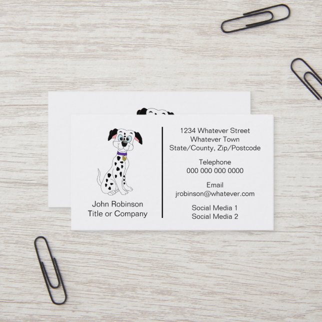 Carte De Visite Chenil de pension pour chiens design Dalmatien (Devant/Arrière en situation)